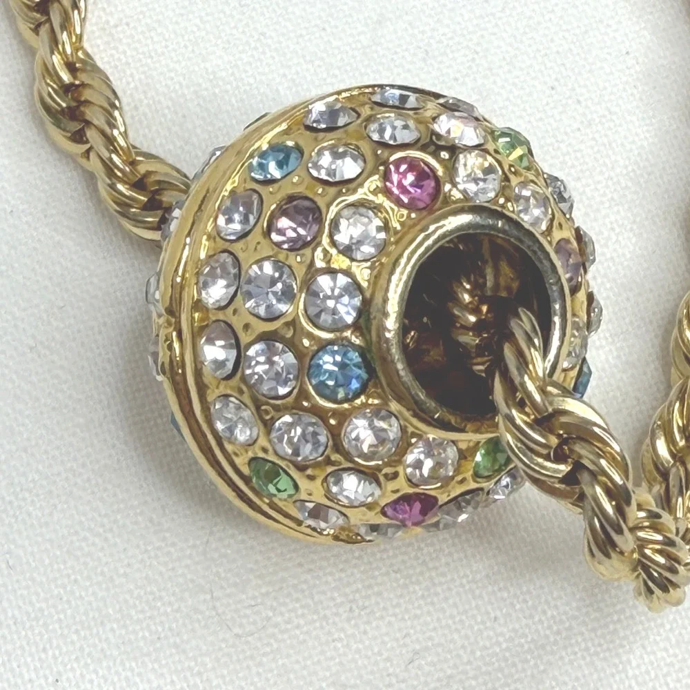 Gold Tone Rope Chain Multicolor Rhinestone Ball Slider Necklace Statement